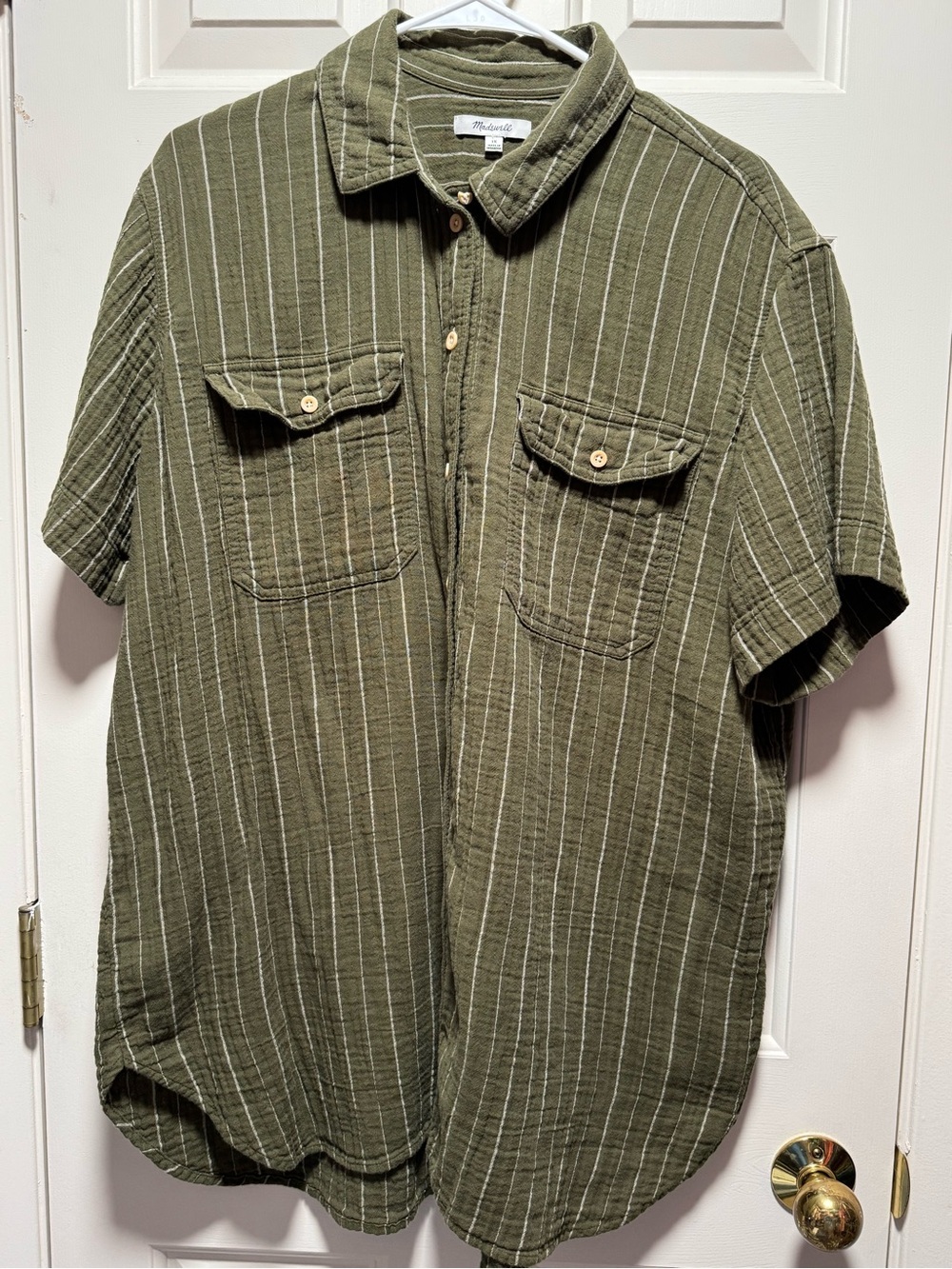 Madewell Lightspun Double Gauze Striped Shirt Kale Green 1X Plus